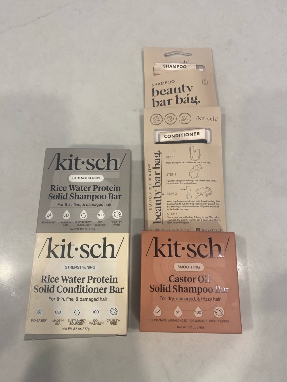 Kitsch Rice Water Protein Solid Shampoo Bar - Gray & Cream